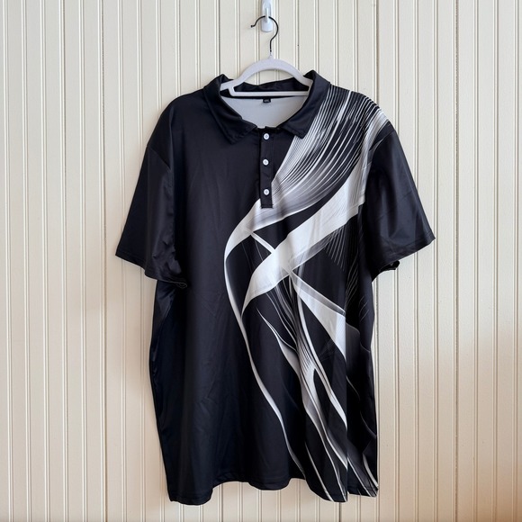 Other - Mens 4XL Abstract Graphic Print Polo‎ Shirt Black White Short Sleeve Sport Top